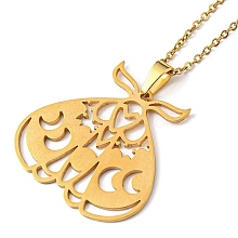 201 Stainless Steel Moth with Moon Phase Pendant Necklace with Cable Chain NJEW-Q317-20G
