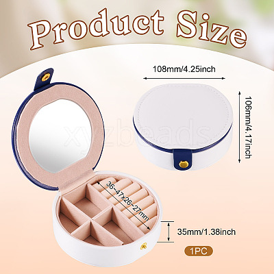 Round PU Leather & Plastic Jewelry Set Storage Box CON-TAC0014-06A-1