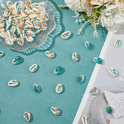 80Pcs Printed Natural Cowrie Shell Beads BSHE-LT0001-02-1