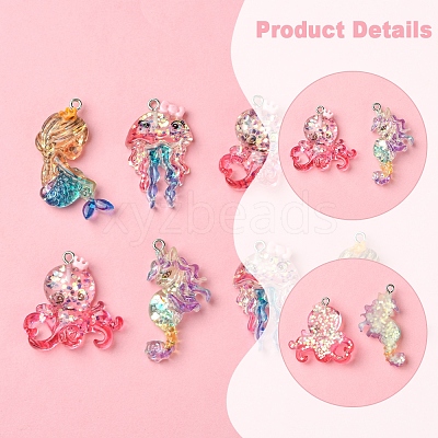 8Pcs 4 Styles Ocean Theme Transparent Resin Pendants CRES-FS0001-17-1