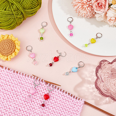 30Pcs 6 Colors Heart Glass Locking Stitch Markers HJEW-SC00093-1