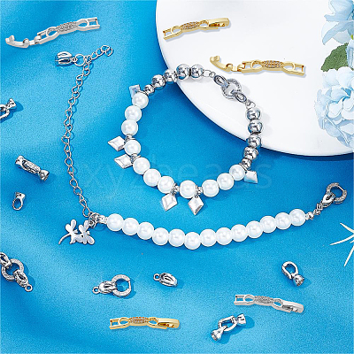 10Pcs 2 Colors Bowknot Rack Plating Brass Clear Cubic Zirconia Watch Band Clasps ZIRC-DC0001-10-1