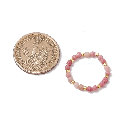 Natural Rhodonite Beaded Stretch Rings for Women RJEW-JR00868-09-1