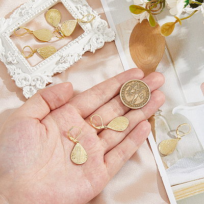 4 Pairs Teardrop Brass Leverback Earrings EJEW-HS0001-21G-1