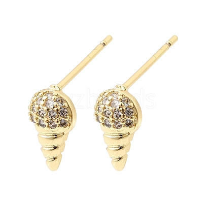 Conch Brass Micro Pave Clear Cubic Zirconia Stud Earrings EJEW-C186-05G-1