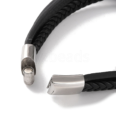 Men's Braided Black PU Leather Cord Multi-Strand Bracelets BJEW-K243-04AS-1