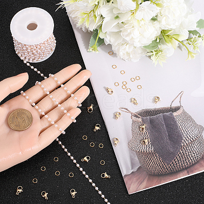 DIY Imitation Pearl Beaded Chain Bracelet Necklace Making Kit CHC-BBC0001-07-1