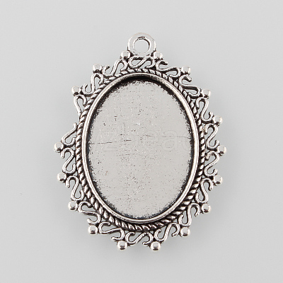 Tibetan Style Alloy Flat Oval Pendant Cabochon Settings X-TIBEP-M022-52AS-1