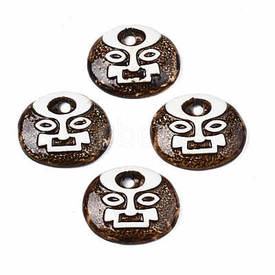Vintage Glazed Tribal Face Porcelain Big Pendants PORC-T006-31-1