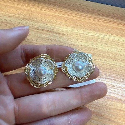Brass & Imitation Pearl Stud Earrings for Women WGD4158-01-1