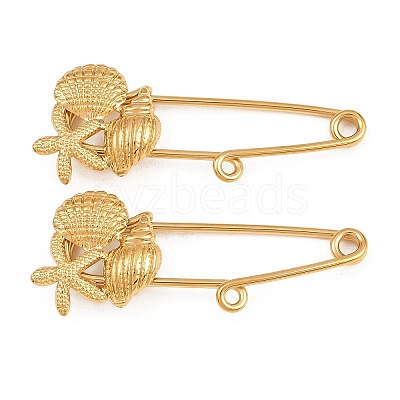 Starfish & Shell Shape & Conch 304 Stainless Steel Safety Pins Brooch Findings SA-CBA098D-16J-G01-1