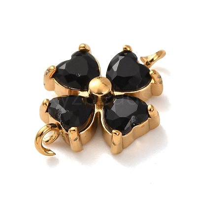 304 Stainless Steel Pave Cubic Zirconia Flower Links Connector Charms STAS-T026-03A-01G-1