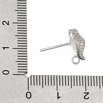 Brass Micro Pave Cubic Zirconia Stud Earring Findings with Loops CU-CBA1682-02P-1
