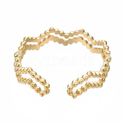 304 Stainless Steel Wave Wrap Open Cuff Ring RJEW-T023-66G-1