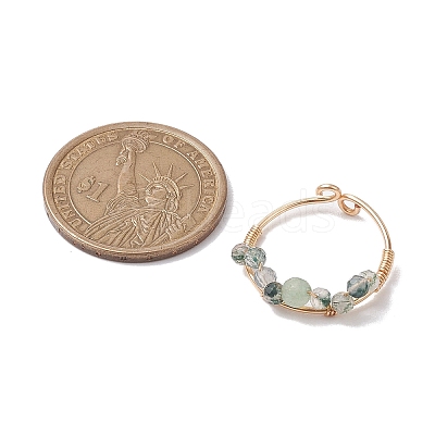 Round Natural Moss Agate & Apatite & Amethyst Open Cuff Rings RJEW-TA00129-1
