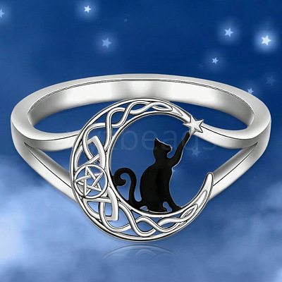 Cat Shape & Moon Alloy Finger Rings FS-WG27026-01-1