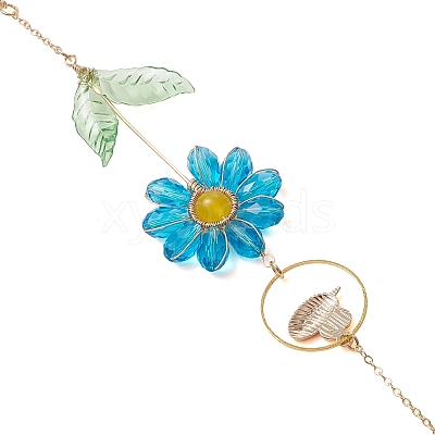 Alloy Enamel Bee & Glass Flower Crystal Suncatcher HJEW-TA00475-04-1