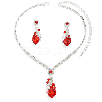 Brass Rhinestone Pendant Necklaces & Stud Earrings Sets for Women WGFE659-01-1