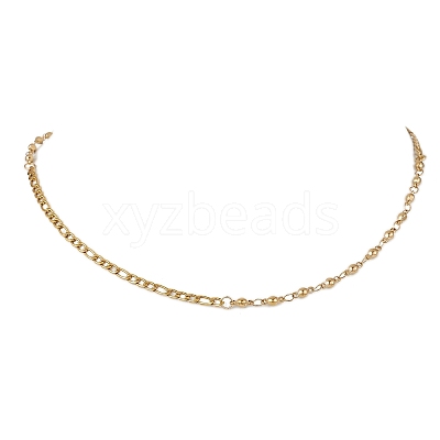 304 Stainless Steel Figaro Chain Ball Link Chain Necklaces for Women NJEW-JN05595-1