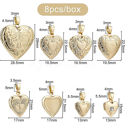 8Pcs 8 Style Brass Locket Pendants KK-BC0004-42-1