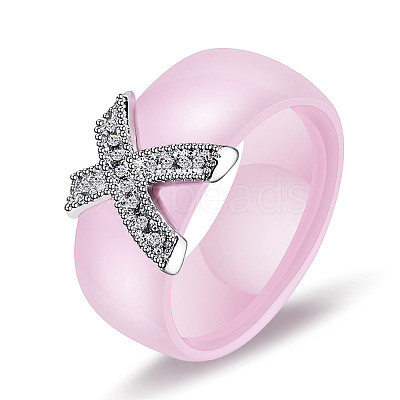 Cross Brass Micro Pave Clear Cubic Zirconia with Porcelain Finger Rings FS-WG0A171-17-1