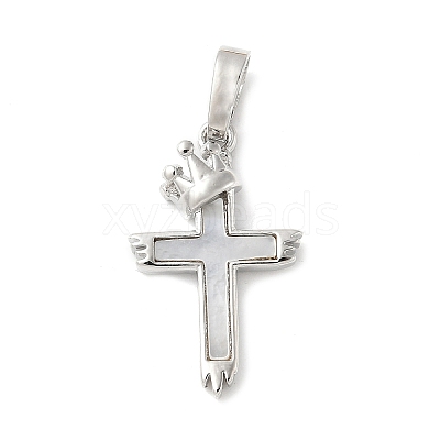 Brass Pave Natural White Shell Pendants KK-S522-01F-P-1
