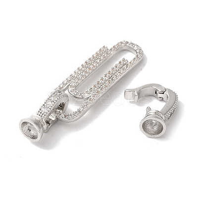 Paperclip Rack Plating Brass Micro Pave Clear Cubic Zirconia Fold Over Clasps KK-A225-08P-1
