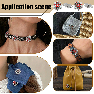 20Pcs Flower Zinc Alloy & Rhinestone & Glass Rivets BUTT-NB0001-84B-1