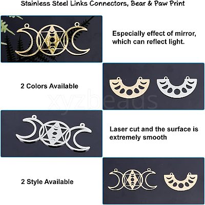 16Pcs 4 Style 201 Stainless Steel Pendant Links STAS-DC0002-64-1