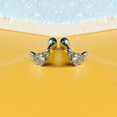 Angel Wing Heart 316L Surgical Stainless Steel Pave Cubic Zirconia Tongue Rings FS-WG901EE-01-1