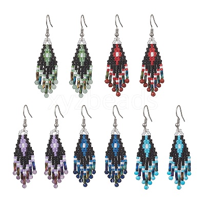 Natural & Synthetic Gemstone Rhombus Dangle Earrings EJEW-MZ00632-1