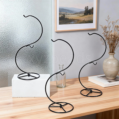 S-Shaped Iron Plant Display Stand with Hooks AJEW-WH0709-295-1
