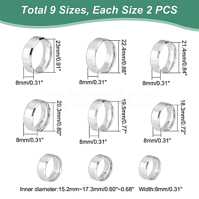 Wholesale DICOSMETIC 18Pcs 9 Size 201 Stainless Steel Plain Band