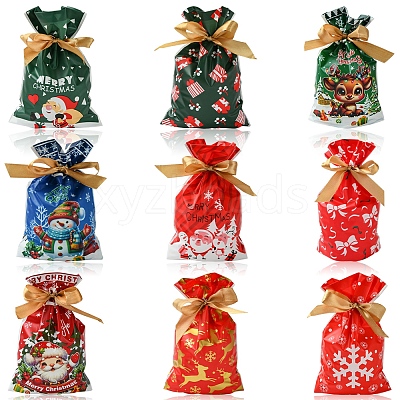 18Pcs 9 Styles Christmas Theme Plastic Packing Pouches Drawstring Bags ABAG-FS0001-04-1