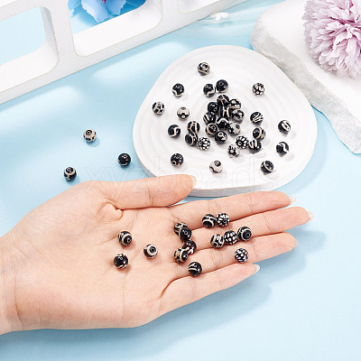 48Pcs 8 Styles Tibetan Style dZi Beads G-TA0003-33-1