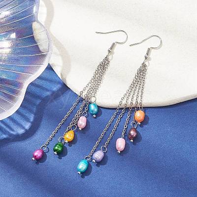 Dyed Natural Pearl Dangle Earrings EJEW-JE05466-1
