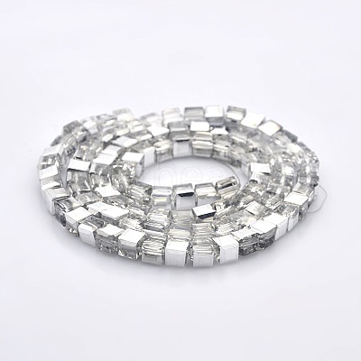 Half Plated Clear Glass Faceted Cube Beads Strands GLAA-A031-4mm-HP02-1