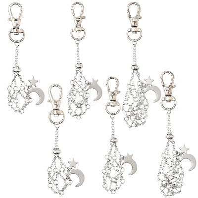 6Pcs 3 Styles Moon Alloy Swivel Lobster Claw Clasps & Brass Cable Chains AJEW-SC0003-98P-1