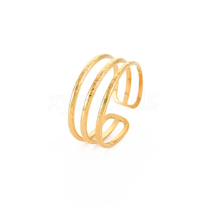 Ion Plating(IP) 304 Stainless Steel Triple Line Open Cuff Ring for Women RJEW-S405-232G-1