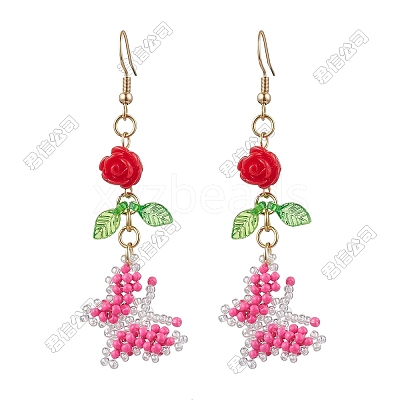 Glass Seed Beads Butterfly Dangle Earrings EJEW-FS00094-1
