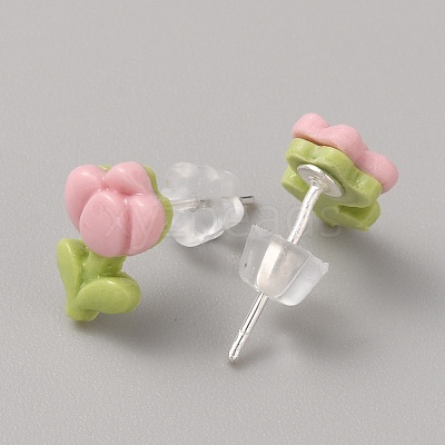 Flower Porcelain Stud Earrings EJEW-TAC0001-06C-1