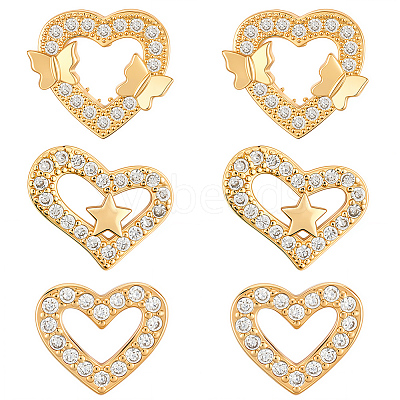 3 Pairs 3 Styles Brass Micro Pave Clear Cubic Zirconia Stud Earrings for Women EJEW-BBC0002-10-1