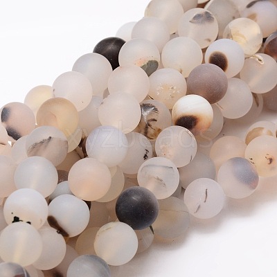 Frosted Natural Agate Round Beads Strands X-G-E322D-8mm-1