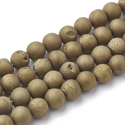 Electroplate Natural Druzy Geode Weathered Agate Beads Strands G-S284-6mm-06-1
