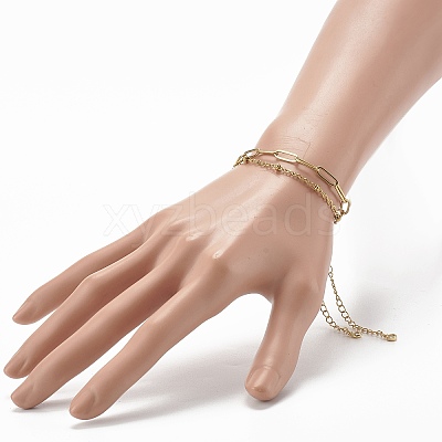 304 Stainless Steel Paperclip & Satellite Chains Bracelet Set X-BJEW-JB06523-1