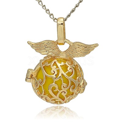 Golden Tone Brass Hollow Round Cage Pendants KK-J230-07G-1
