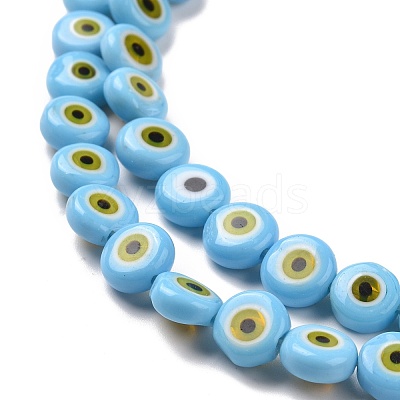 Handmade Evil Eye Lampwork Flat Round Bead Strands LAMP-L058-8mm-17-1