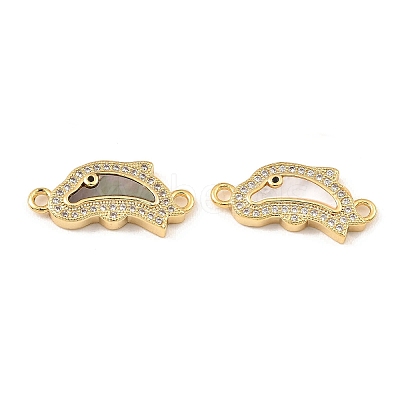 Rack Plating Brass Micro Pave Clear Cubic Zirconia Connector Charms KK-K342-23G-1