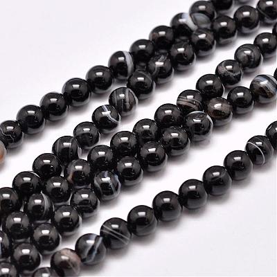 Natural Black Agate Bead Strands G-G962-6mm-12-1