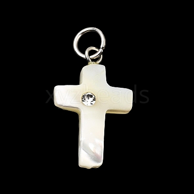 Natural White Shell & Crystal Rhinestone Pendants SH-CBAC52B-01D-1